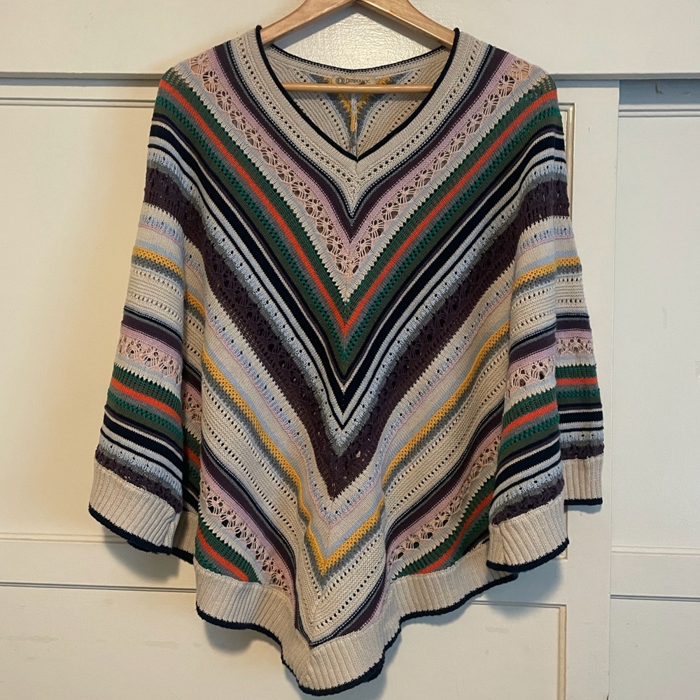 Multi-color Knit V-neck Sweater Poncho / Shrug Like New size Large/XL